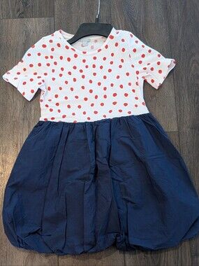COS Girl's White and Red Polka Dot with Navy Bubble Skirt Dress